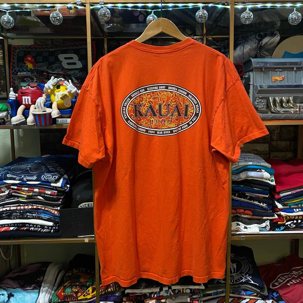 Vintage 90s Y2K FOTL Heavy Cotton Kauai Hawaii TShirt Orange 2XL Graphic Tee